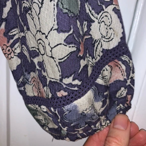 Lucky Brand Floral Crochet Insert Peasant Blouse - Picture 9 of 16